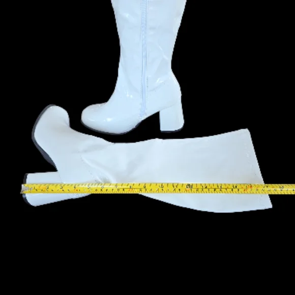 Rubie's White Patent Knee-High Block Heel GoGo Boots - Picture 7 of 11